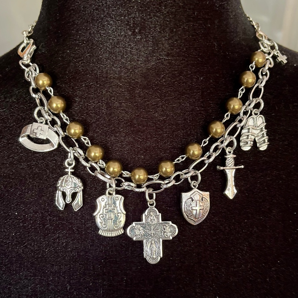 God Charm Bracelet Armor of God ~ Vintage Austrian Copper Pearls - Picture 9 of 12